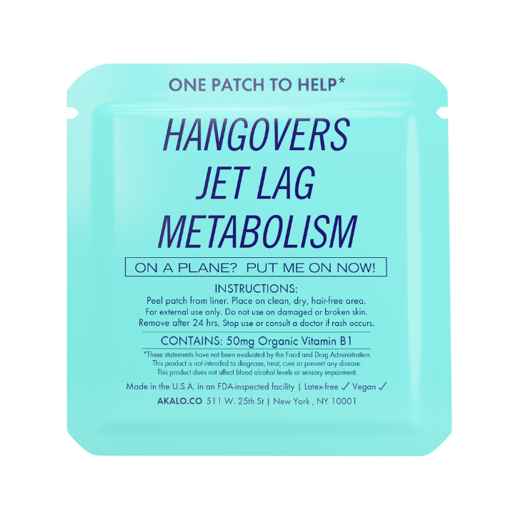 AKALO Vitamin B1 Hangover Patches. Back of Packaging.