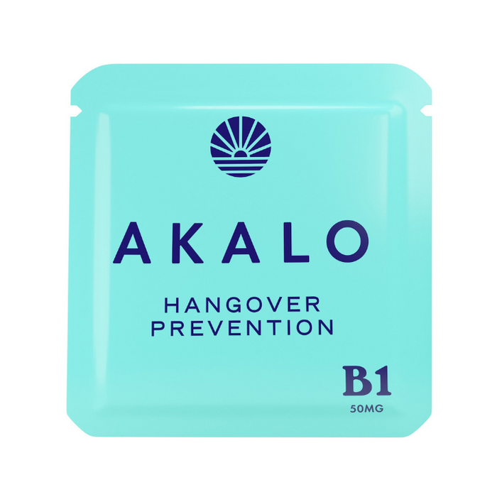 AKALO Vitamin B1 Hangover Patches. Front of Packaging.