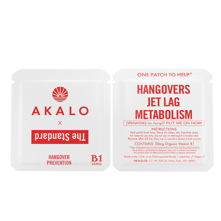 The Standard Hotel Hangover Prevention Patch from AKALO. Both sides of special edition packaging.